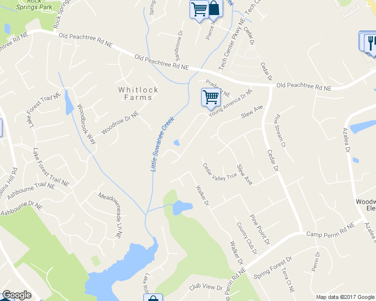 map of restaurants, bars, coffee shops, grocery stores, and more near 2187 Young America Drive Northeast in Lawrenceville