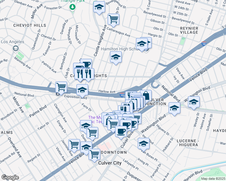 map of restaurants, bars, coffee shops, grocery stores, and more near 3358 Bagley Avenue in Los Angeles
