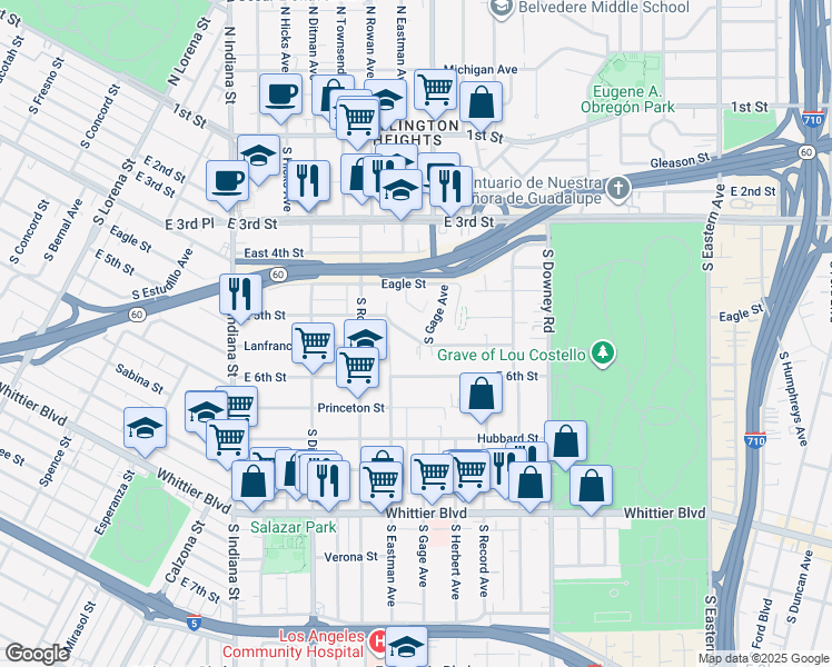 map of restaurants, bars, coffee shops, grocery stores, and more near 3890 East 5th Street in Los Angeles