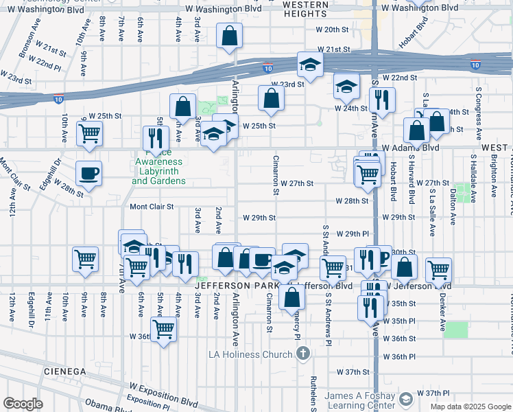map of restaurants, bars, coffee shops, grocery stores, and more near 2268 West 29th Street in Los Angeles
