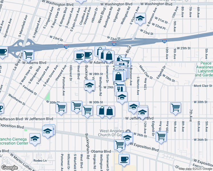 map of restaurants, bars, coffee shops, grocery stores, and more near in Los Angeles