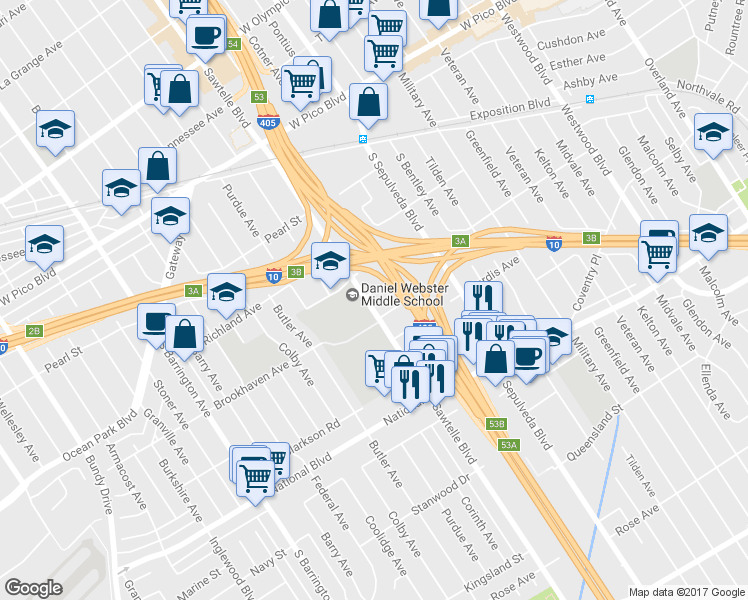 map of restaurants, bars, coffee shops, grocery stores, and more near in Los Angeles