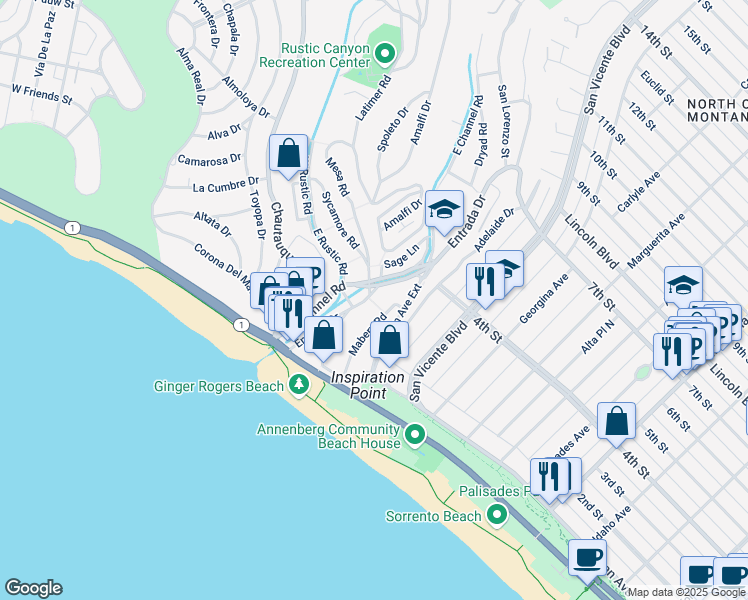 map of restaurants, bars, coffee shops, grocery stores, and more near 231 Mabery Road in Santa Monica