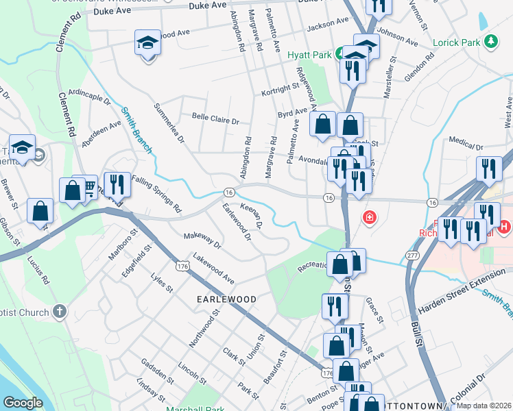 map of restaurants, bars, coffee shops, grocery stores, and more near 3409 Keenan Drive in Columbia