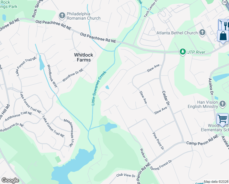 map of restaurants, bars, coffee shops, grocery stores, and more near 2187 Young America Drive Northeast in Lawrenceville