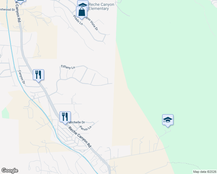 map of restaurants, bars, coffee shops, grocery stores, and more near 3086 Crystal Ridge Lane in Colton