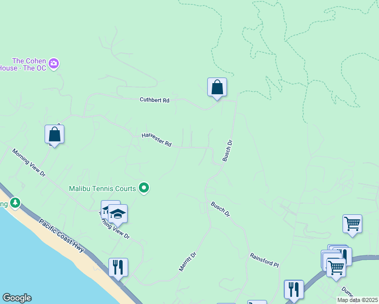map of restaurants, bars, coffee shops, grocery stores, and more near 5900 Clover Heights Avenue in Malibu