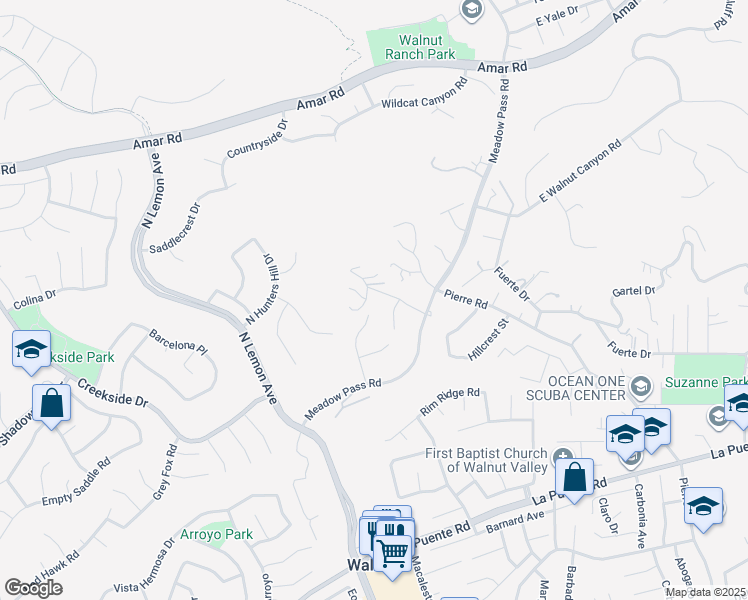 map of restaurants, bars, coffee shops, grocery stores, and more near 19910 Tennessee Trail in Walnut
