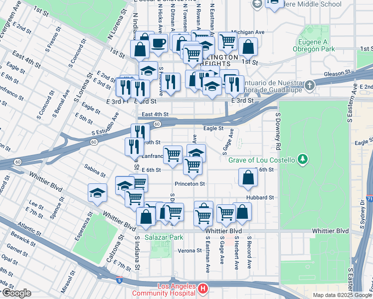 map of restaurants, bars, coffee shops, grocery stores, and more near 3743 Lanfranco Street in Los Angeles