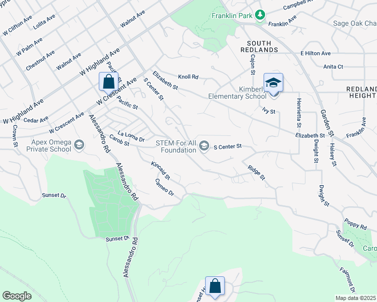 map of restaurants, bars, coffee shops, grocery stores, and more near 1379 Pacific Street in Redlands