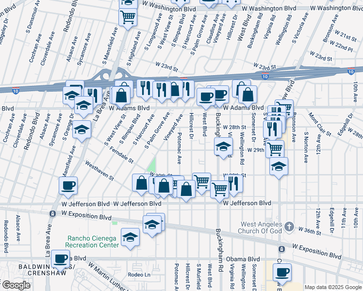 map of restaurants, bars, coffee shops, grocery stores, and more near 2822 Potomac Avenue in Los Angeles