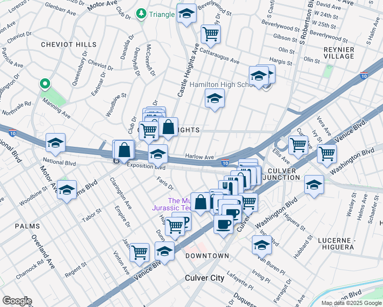map of restaurants, bars, coffee shops, grocery stores, and more near 3326 Cardiff Avenue in Los Angeles