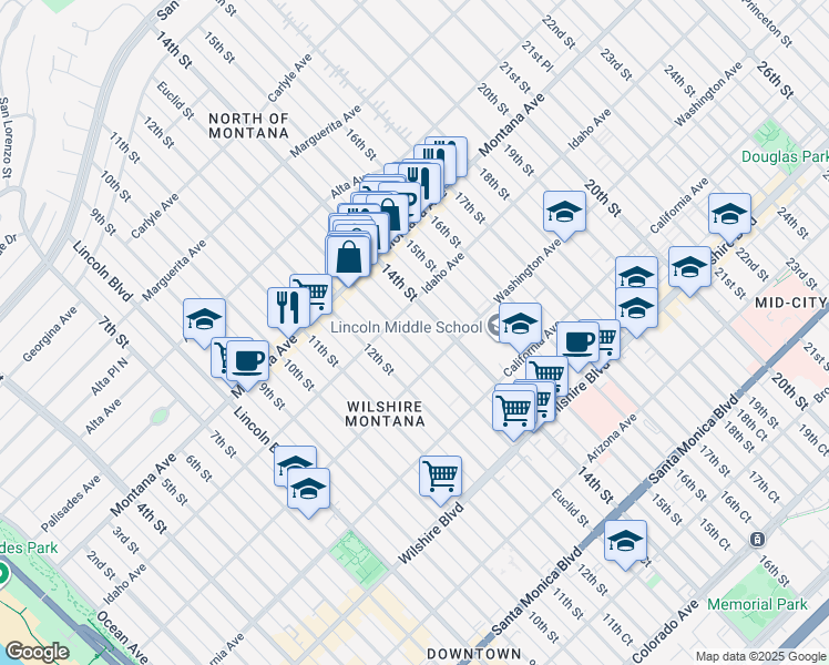 map of restaurants, bars, coffee shops, grocery stores, and more near in Santa Monica