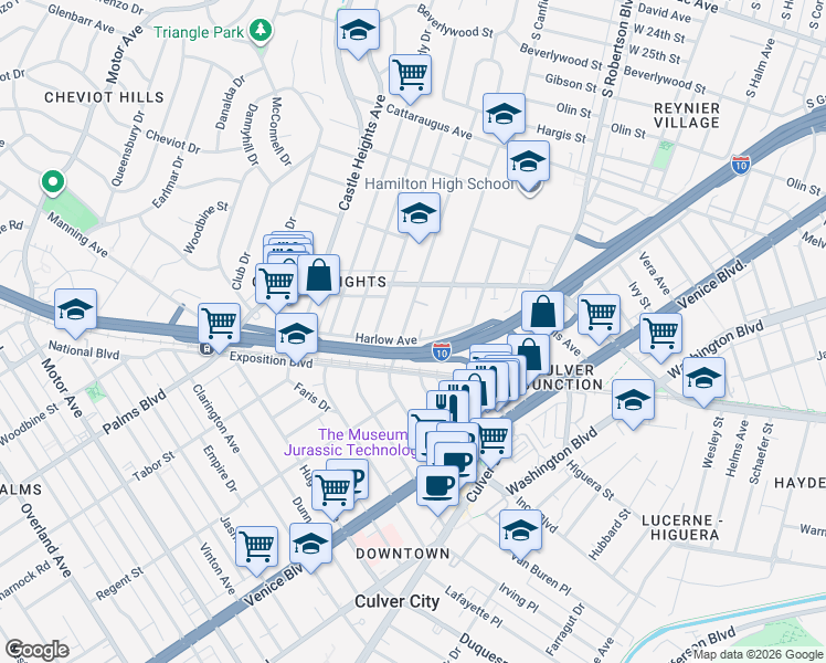 map of restaurants, bars, coffee shops, grocery stores, and more near 3352 Bagley Avenue in Los Angeles