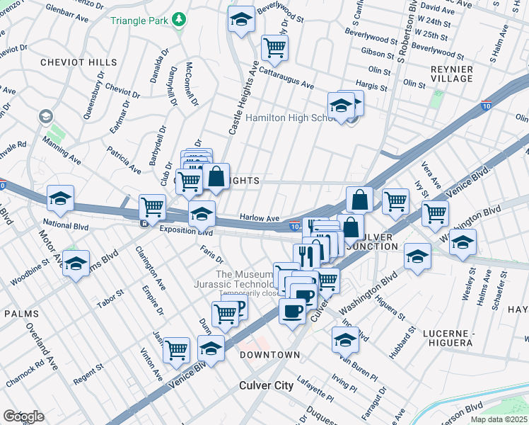 map of restaurants, bars, coffee shops, grocery stores, and more near 3325 Bagley Avenue in Los Angeles