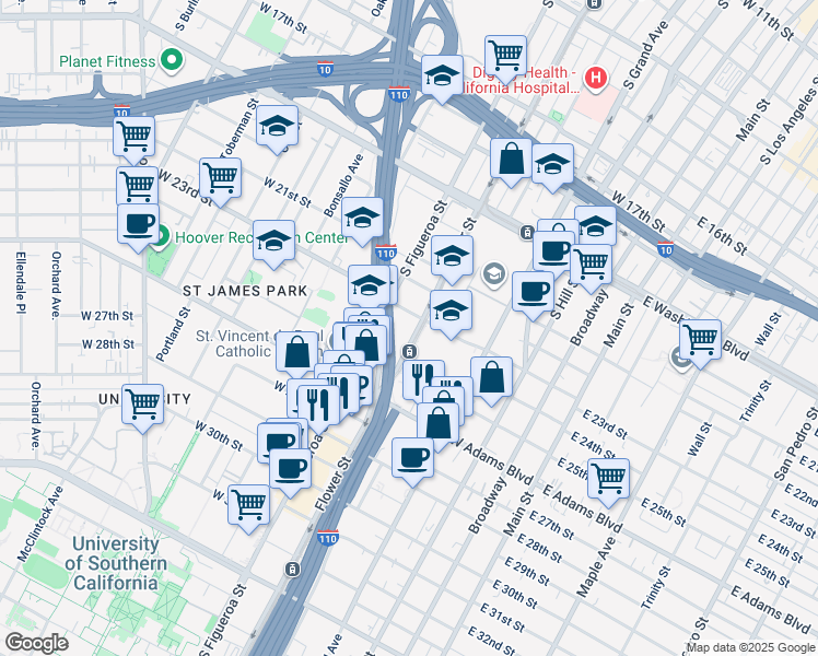 map of restaurants, bars, coffee shops, grocery stores, and more near in Los Angeles