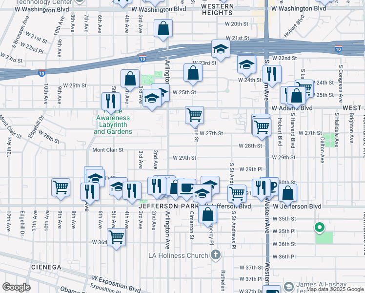 map of restaurants, bars, coffee shops, grocery stores, and more near 2272 West 27th Street in Los Angeles
