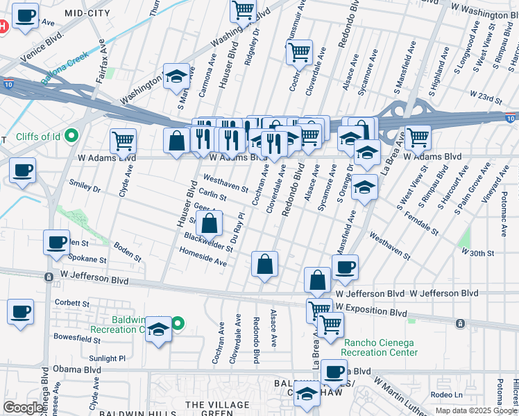 map of restaurants, bars, coffee shops, grocery stores, and more near 5272 Westhaven Street in Los Angeles