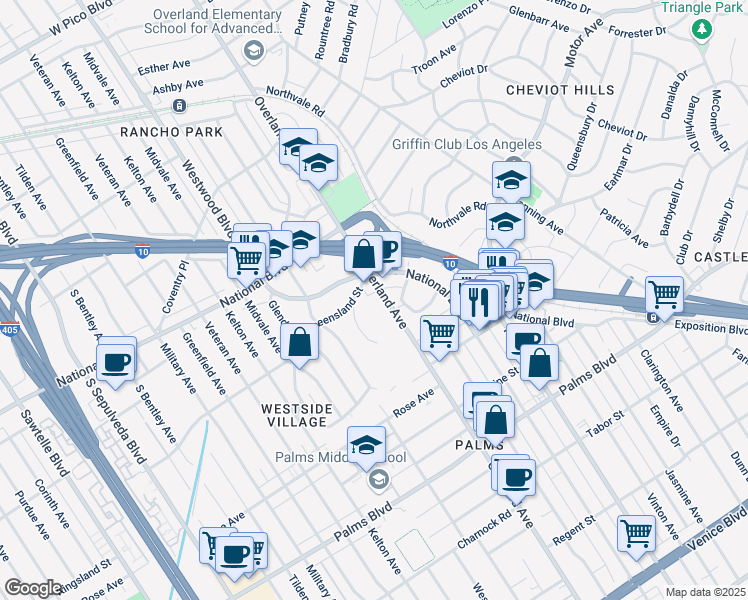 map of restaurants, bars, coffee shops, grocery stores, and more near in Los Angeles