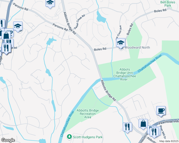 map of restaurants, bars, coffee shops, grocery stores, and more near 515 Butler National Drive in Duluth