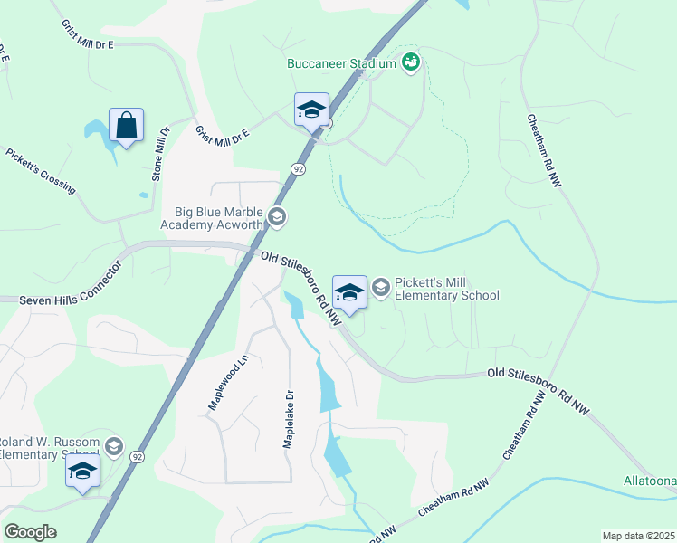 map of restaurants, bars, coffee shops, grocery stores, and more near 6412 Old Stilesboro Road Northwest in Acworth