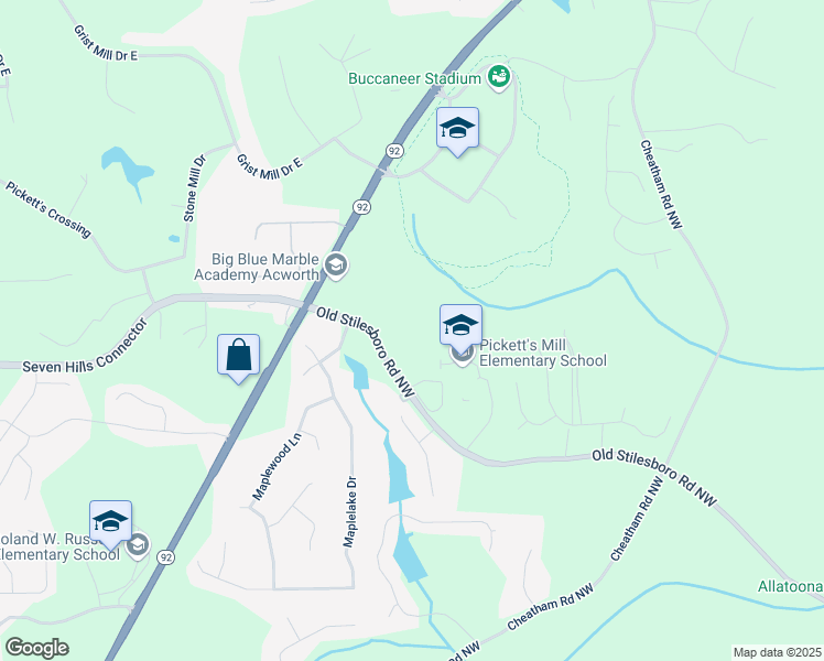 map of restaurants, bars, coffee shops, grocery stores, and more near 6412 Old Stilesboro Road Northwest in Acworth