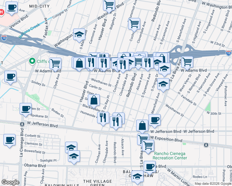 map of restaurants, bars, coffee shops, grocery stores, and more near 5272 Westhaven Street in Los Angeles
