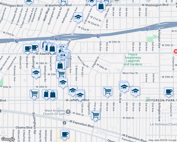 map of restaurants, bars, coffee shops, grocery stores, and more near 4015 Mont Clair Street in Los Angeles