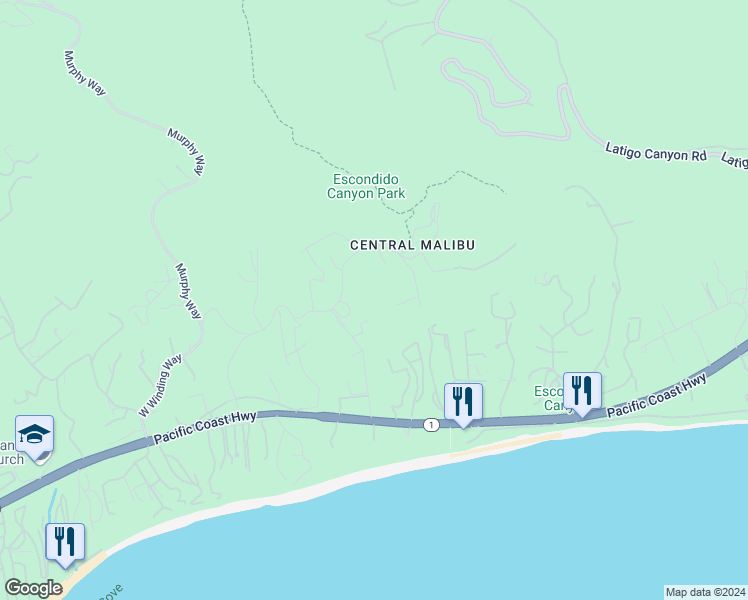 map of restaurants, bars, coffee shops, grocery stores, and more near 27454 Winding Way in Malibu