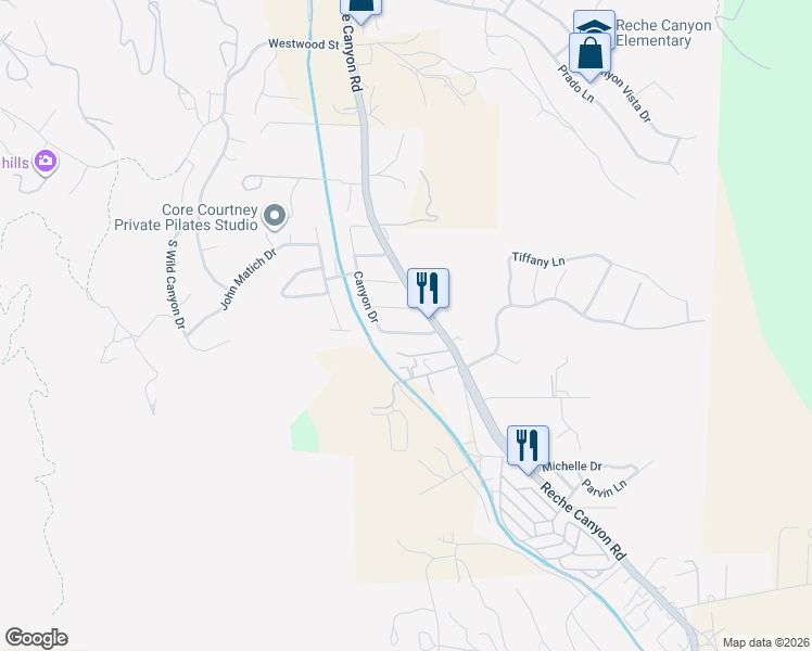 map of restaurants, bars, coffee shops, grocery stores, and more near 2584 East Bryce Court in Colton