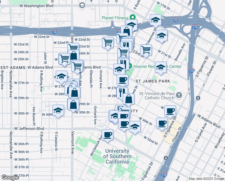 map of restaurants, bars, coffee shops, grocery stores, and more near in Los Angeles