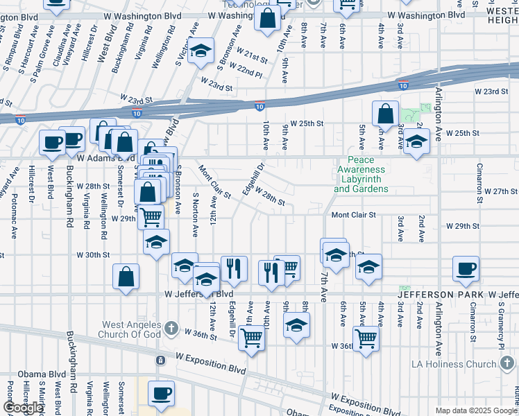 map of restaurants, bars, coffee shops, grocery stores, and more near 3926 West 28th Street in Los Angeles