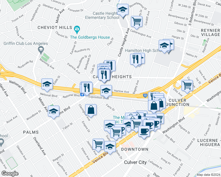 map of restaurants, bars, coffee shops, grocery stores, and more near 3637 Glendon Avenue in Los Angeles