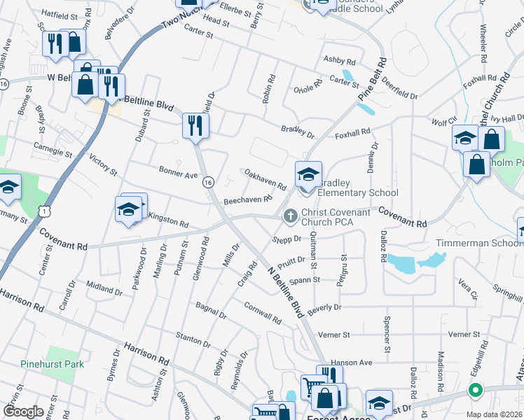 map of restaurants, bars, coffee shops, grocery stores, and more near 3054 Beechaven Road in Columbia