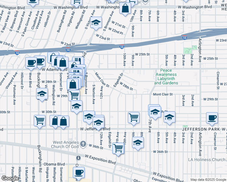 map of restaurants, bars, coffee shops, grocery stores, and more near 3950 Montclair Street in Los Angeles