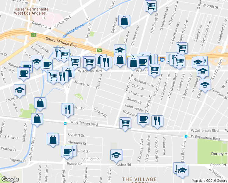map of restaurants, bars, coffee shops, grocery stores, and more near 5547 Smiley Drive in Los Angeles