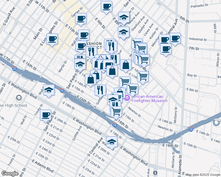 map of restaurants, bars, coffee shops, grocery stores, and more near 938 East Pico Boulevard in Los Angeles