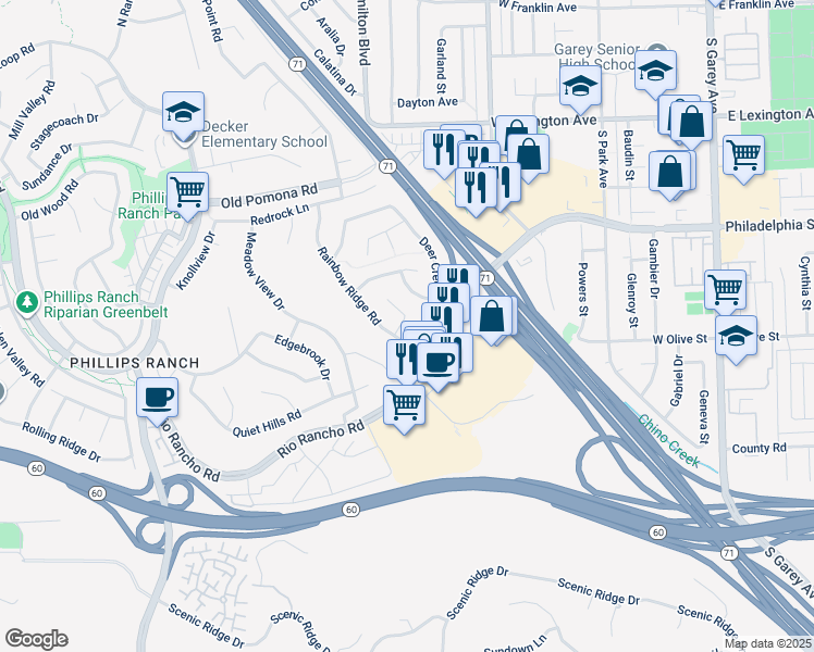 map of restaurants, bars, coffee shops, grocery stores, and more near 4 Turnpost Lane in Pomona