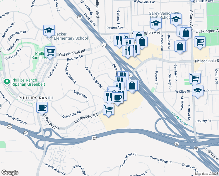 map of restaurants, bars, coffee shops, grocery stores, and more near 4 Turnpost Lane in Pomona
