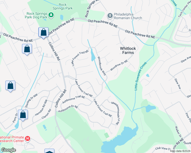 map of restaurants, bars, coffee shops, grocery stores, and more near 2480 Woodbrook Court in Lawrenceville