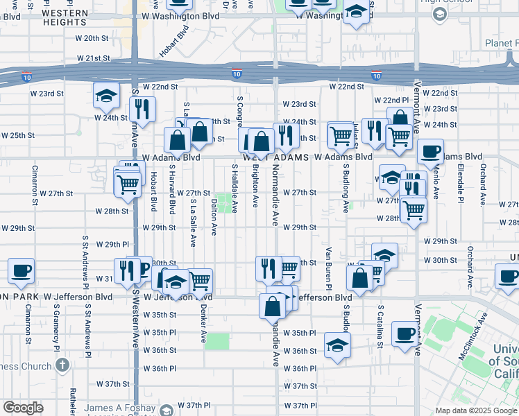 map of restaurants, bars, coffee shops, grocery stores, and more near 2711 Brighton Avenue in Los Angeles