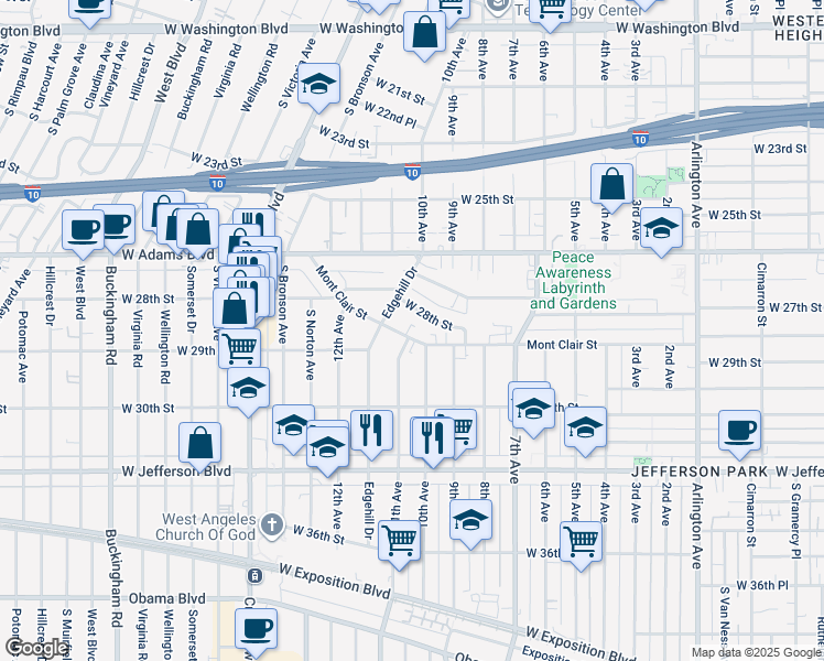 map of restaurants, bars, coffee shops, grocery stores, and more near 3926 West 28th Street in Los Angeles