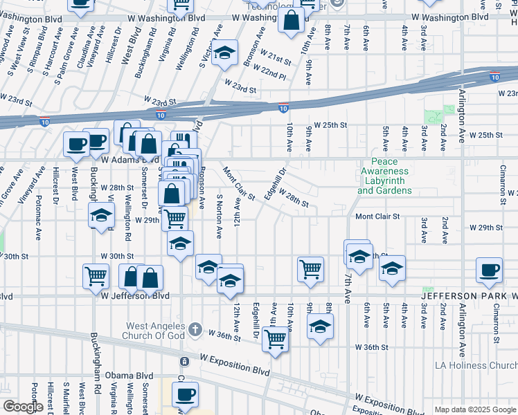 map of restaurants, bars, coffee shops, grocery stores, and more near 4015 Mont Clair Street in Los Angeles
