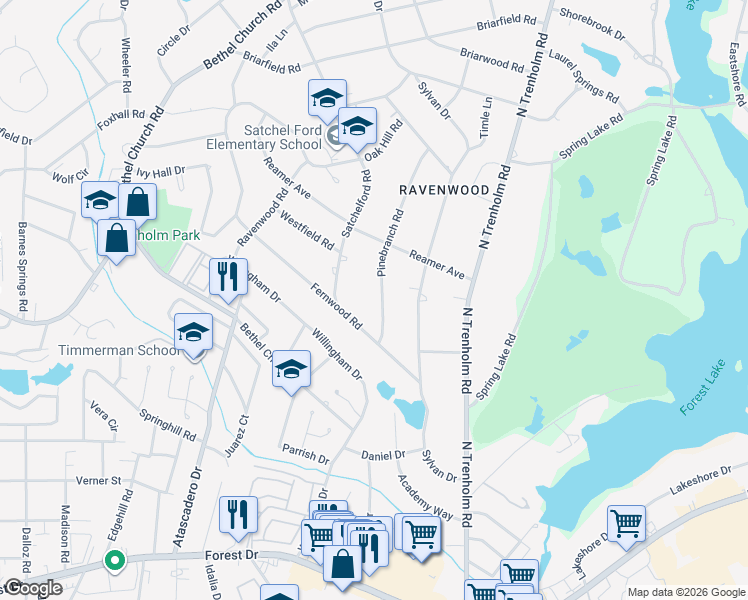 map of restaurants, bars, coffee shops, grocery stores, and more near 5647 Pinebranch Road in Columbia