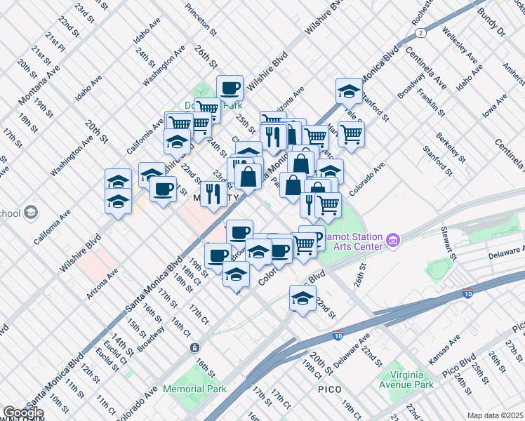 map of restaurants, bars, coffee shops, grocery stores, and more near 2308 Schader Drive in Santa Monica