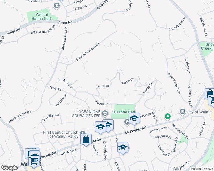 map of restaurants, bars, coffee shops, grocery stores, and more near 20759 Gartel Drive in Walnut