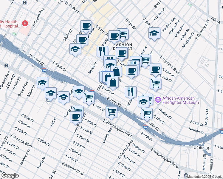 map of restaurants, bars, coffee shops, grocery stores, and more near 1458 San Pedro Street in Los Angeles