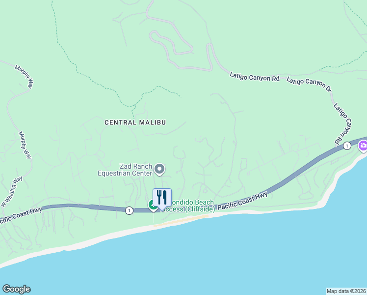 map of restaurants, bars, coffee shops, grocery stores, and more near 6375 Meadows Court in Malibu