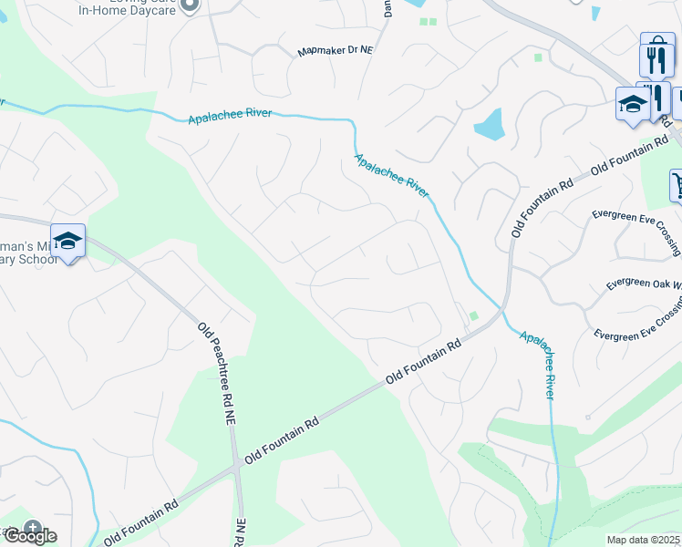 map of restaurants, bars, coffee shops, grocery stores, and more near 1580 Heatherton Road in Dacula