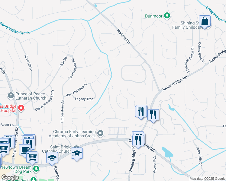 map of restaurants, bars, coffee shops, grocery stores, and more near 10155 Barston Court in Alpharetta
